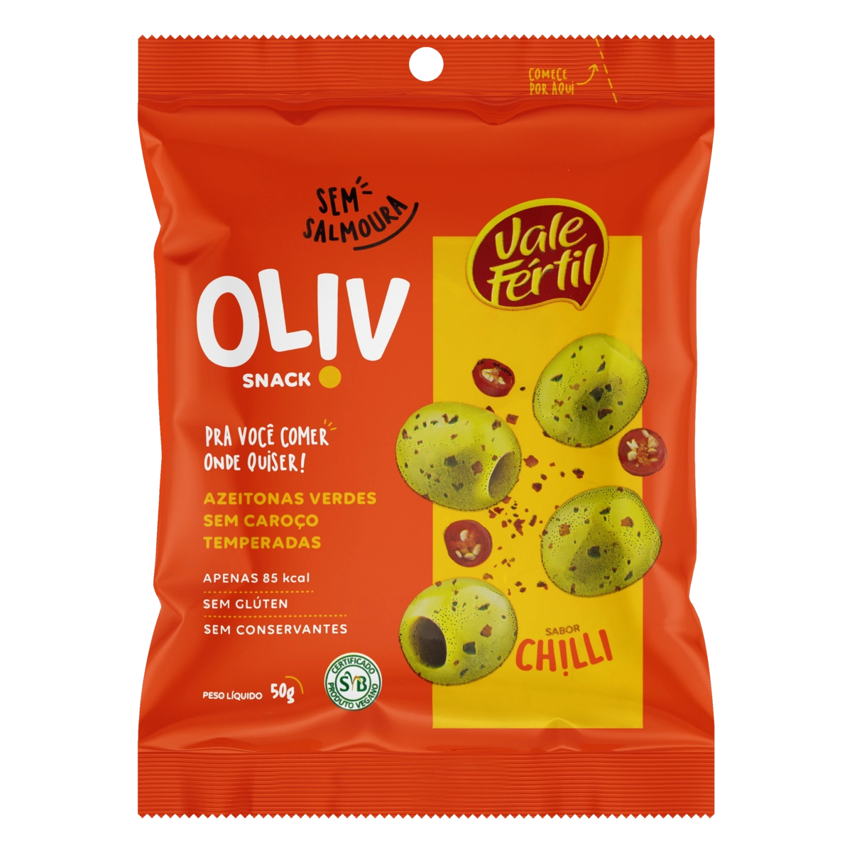 Snack de Azeitona Verde Chilli Vale Fértil Oliv Pacote 50g