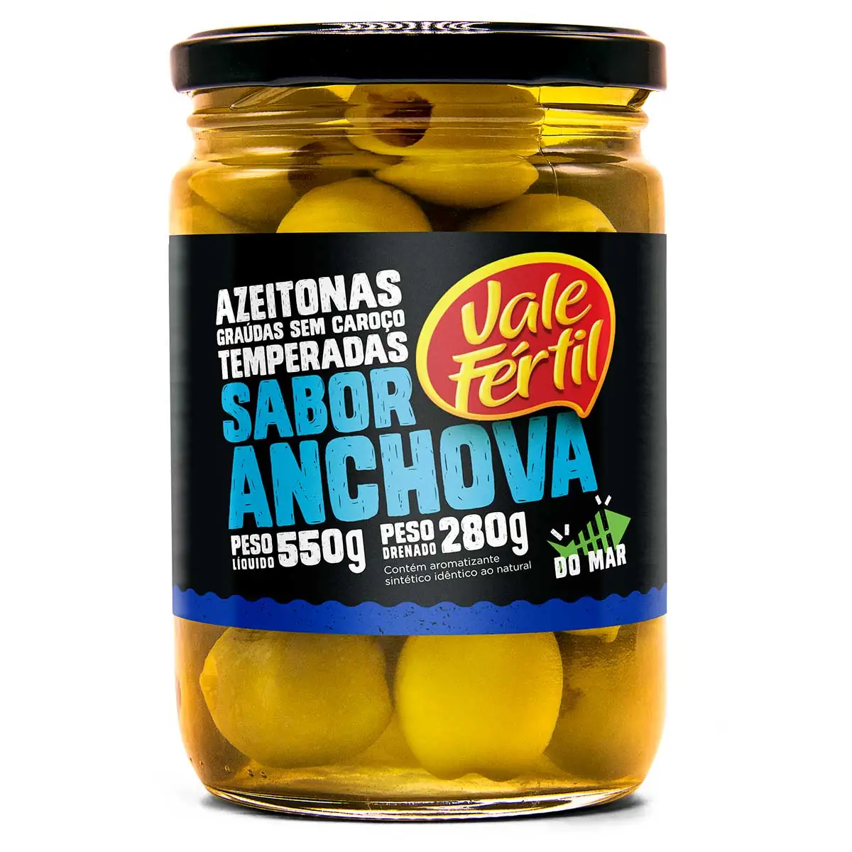 Azeitona Verde Sem Caroço Temperada Graúda Sabor Anchova 280g