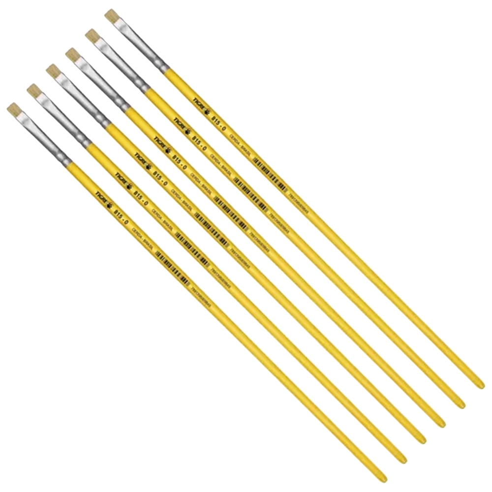 Kit 6 Pincel Chato Longo Cerda Natural 815-0 Nº0 Fino Tigre