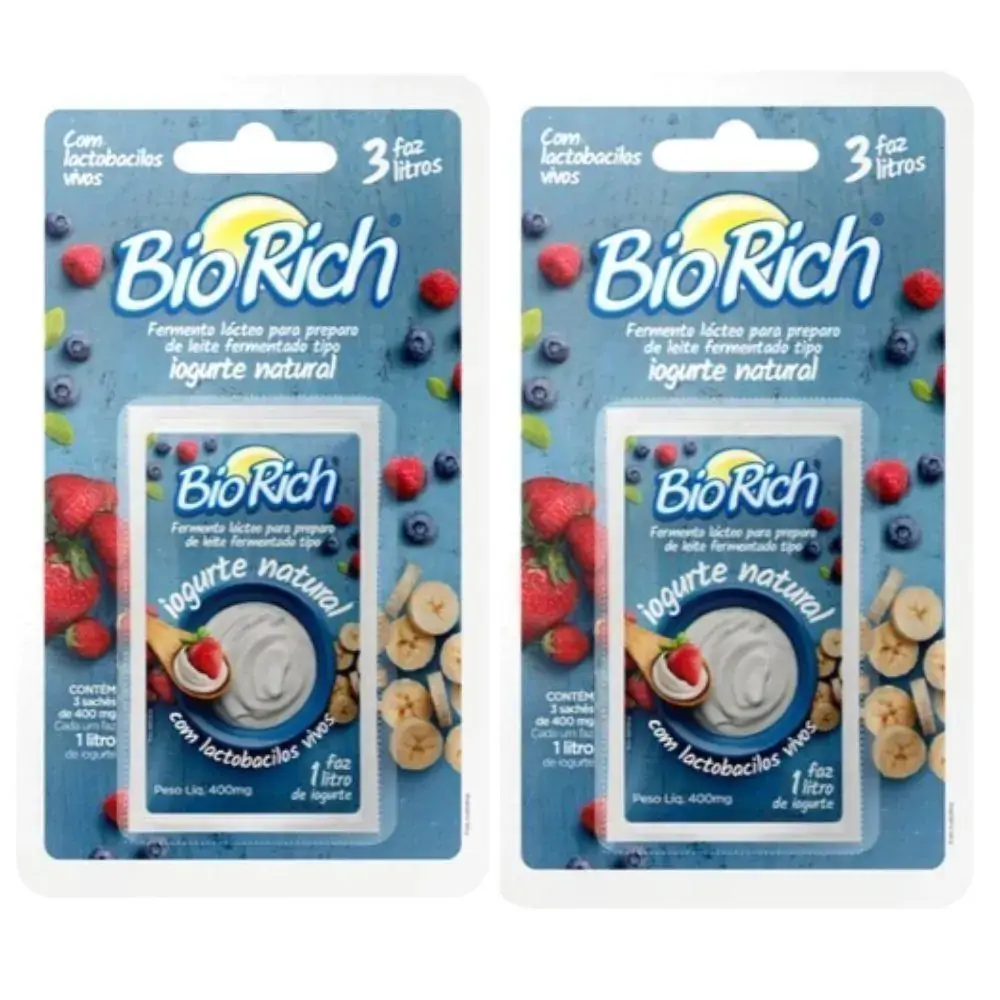 Bio Rich® Fermento Lácteo 2 Cartelas C/ 3 Sachês Para Fazer Iogurte Natural (total: 6 Sachês)