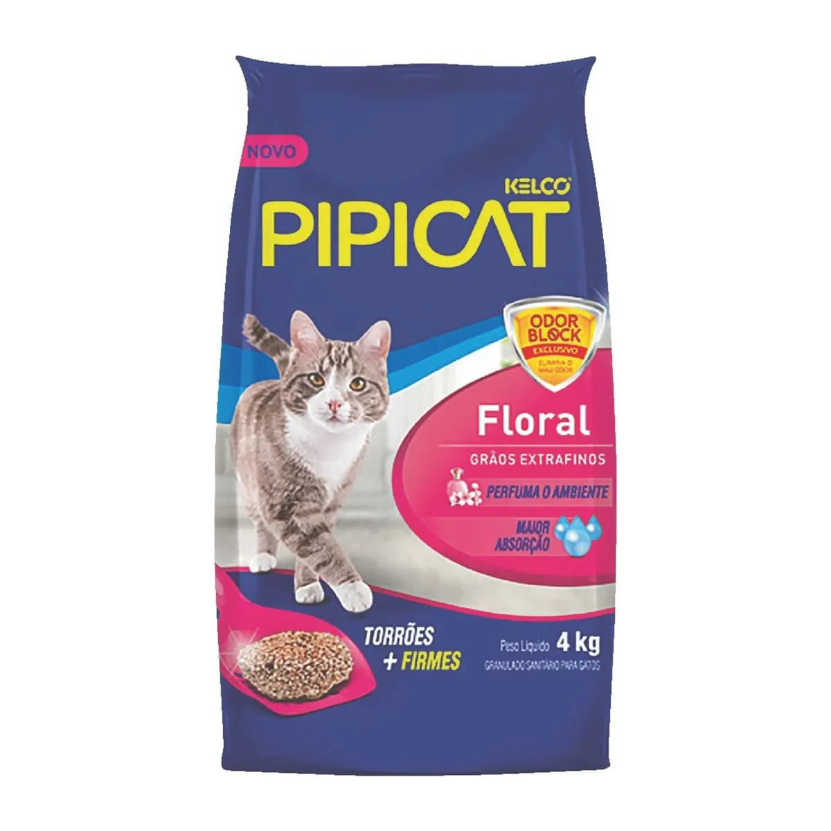 Areia Higiênica Para Gato PIPICAT Perfumada Floral Pacote 4Kg
