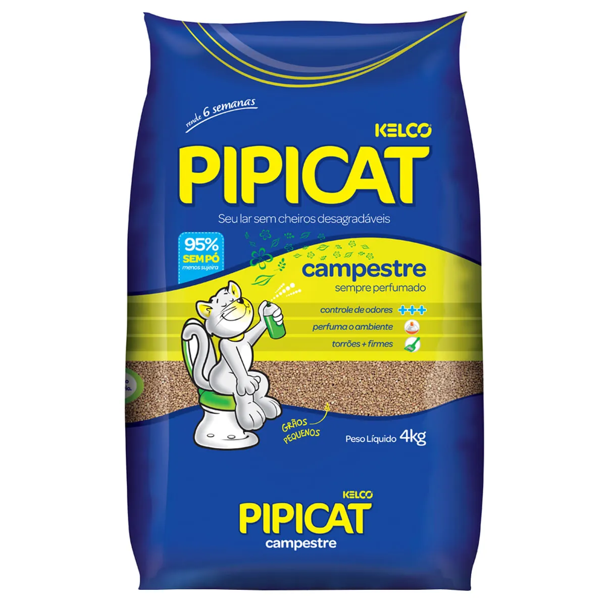 Areia Higiênica Para Gato PIPICAT Perfumada Campestre Pacote 4Kg