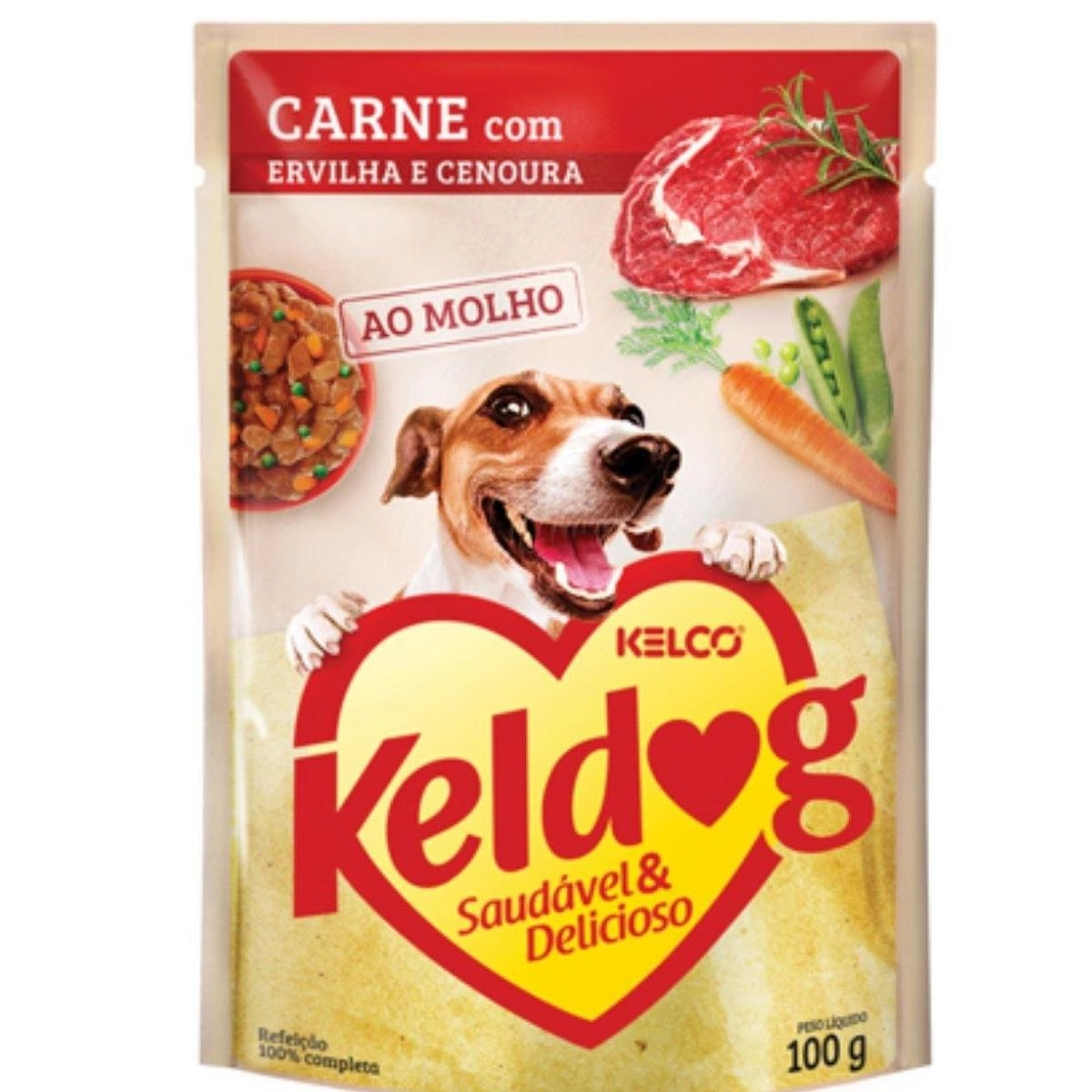 Sachê Cães Keldog sabor Carne com Ervilha e Cenoura.