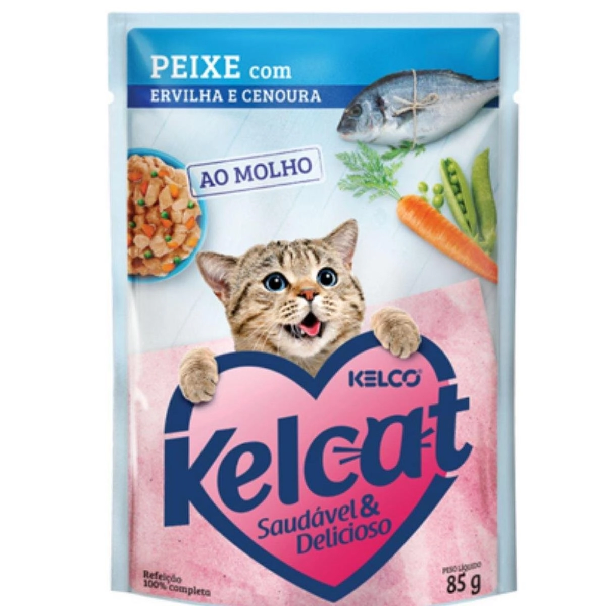 Sachê Gatos Kelcat Peixe com Ervilha e Cenoura 85g