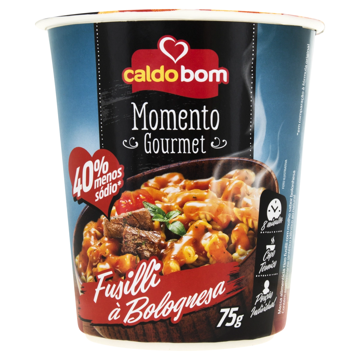 Macarrão Instantâneo Fusilli Bolognesa Caldo Bom Copo 75g