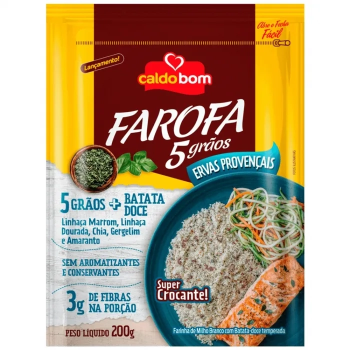 Farofa De Milho Branco Com Batata Doce 5 Grãos Ervas Provençais Caldo Bom Sachê 200g