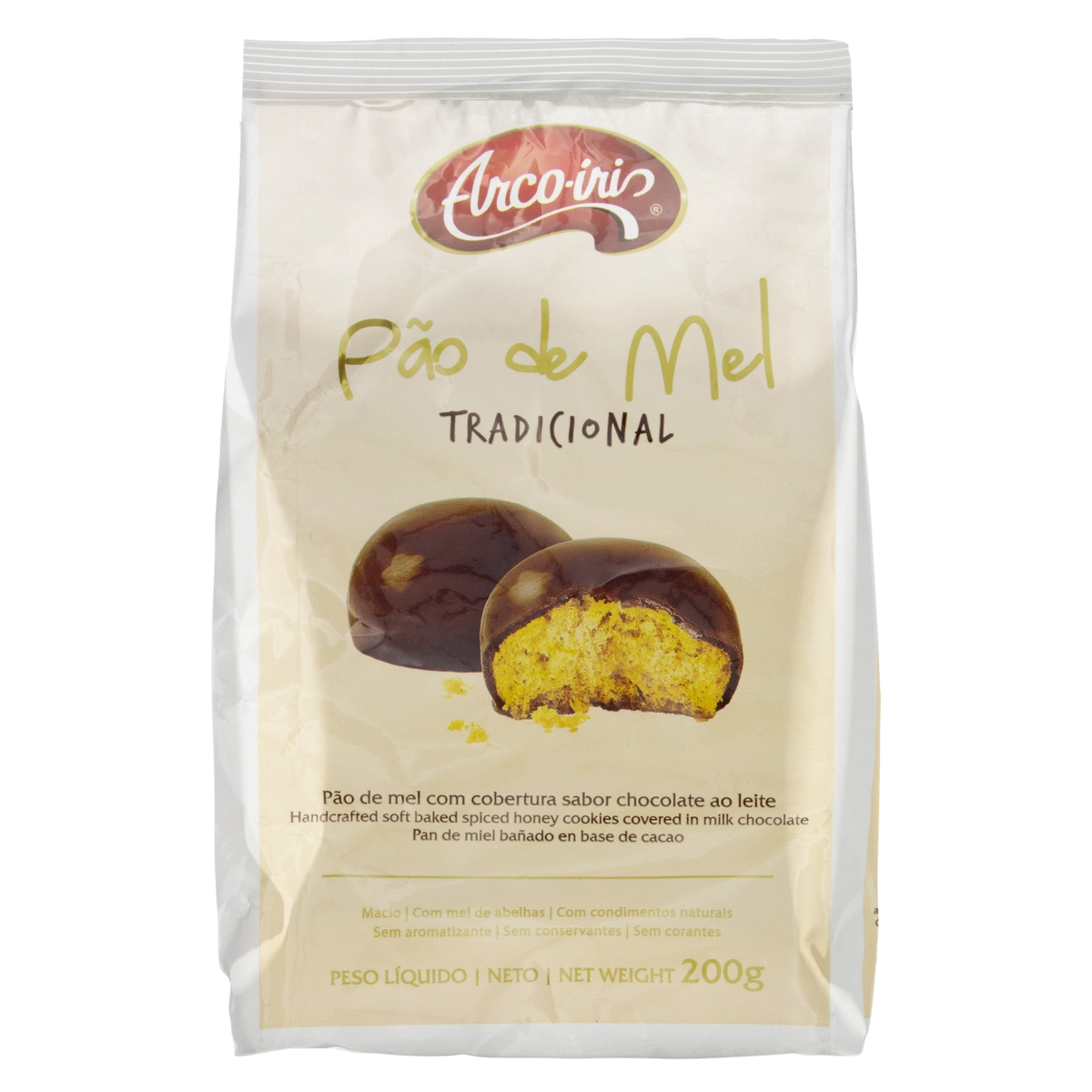 Pão De Mel Com Cobertura De Chocolate Ao Leite Arco íris Pacote 200g
