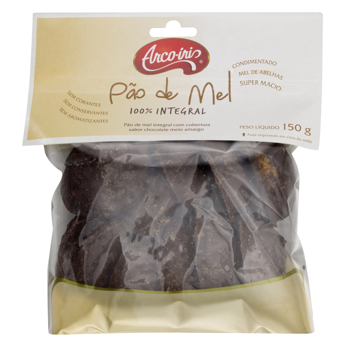 Pão De Mel Integral Com Cobertura De Chocolate Meio Amargo Arco íris Pacote 150g