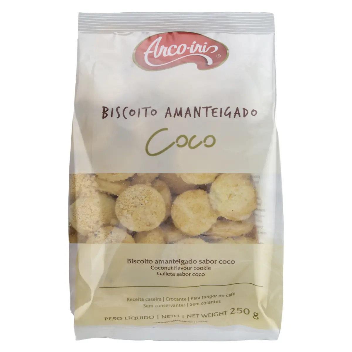 Biscoito Amanteigado Coco Arco íris Pacote 250g