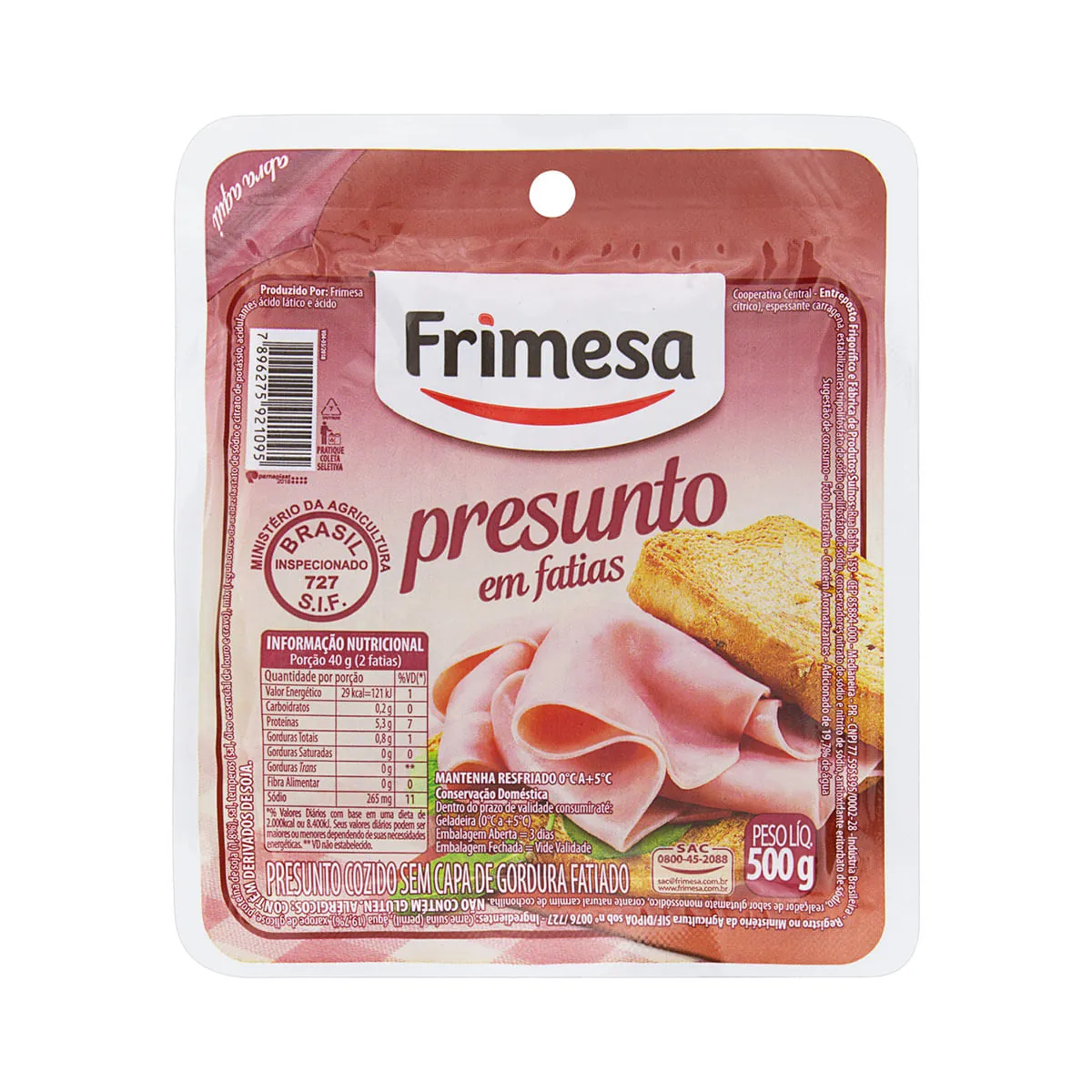 Presunto Fatiado sem Capa de Gordura Frimesa 500g