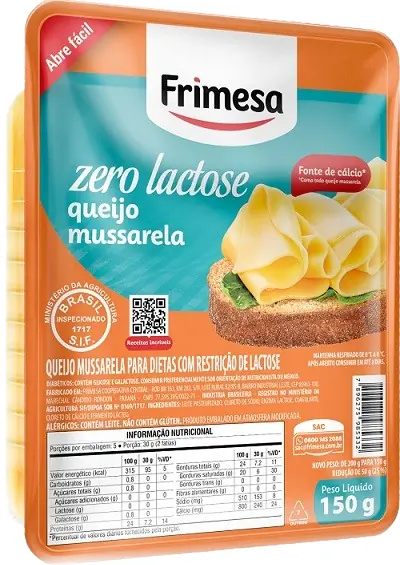 Queijo Mussarela Frimesa Zero Lactose Fatiada 150g