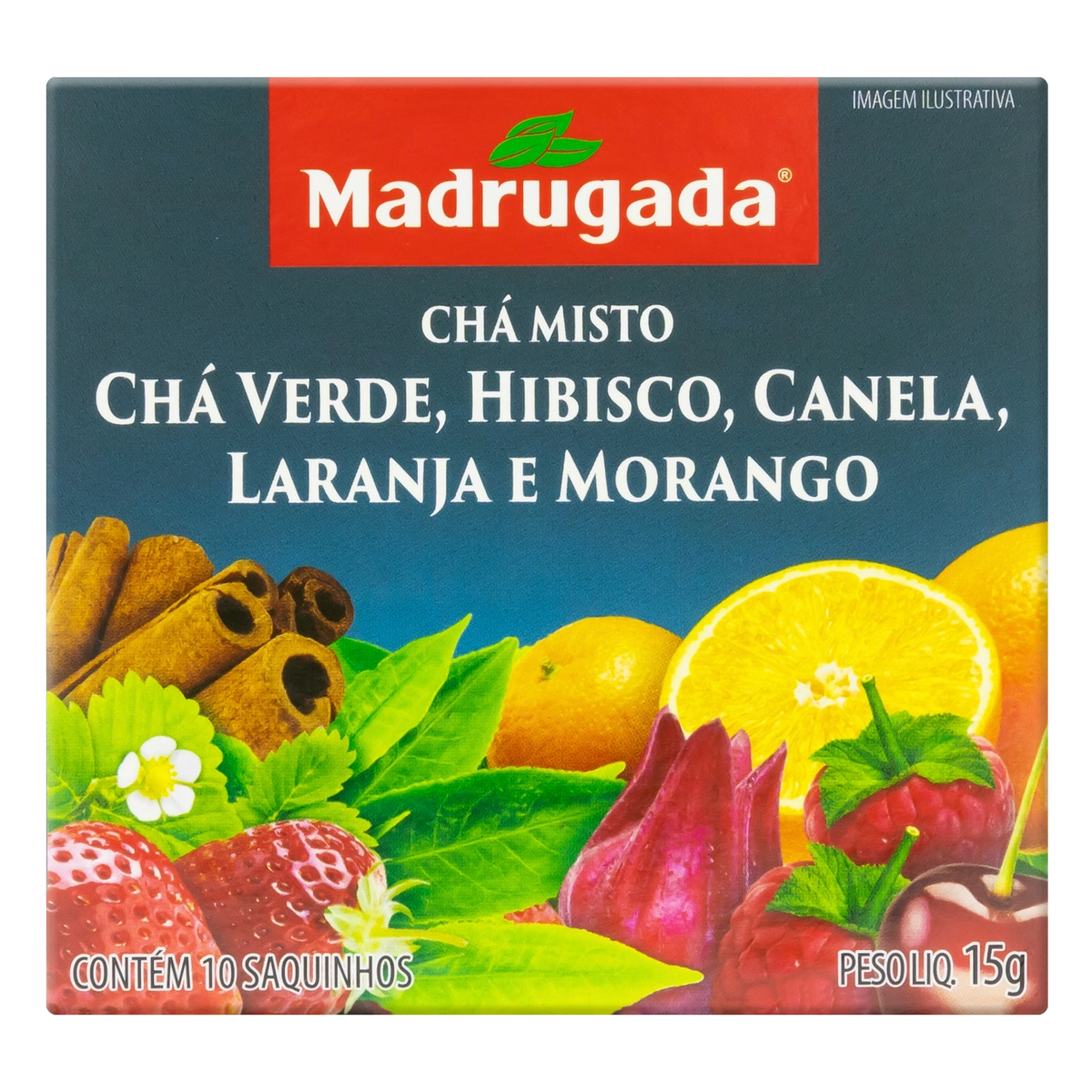 Chá Verde Hibisco, Canela, Laranja E Morango Madrugada Caixa 15g 10 Unidades