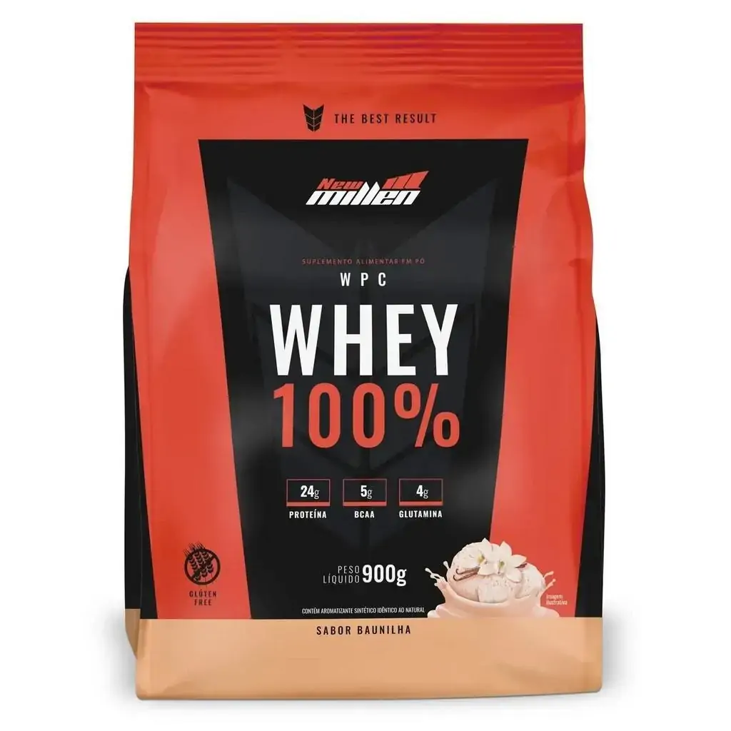 Whey 100% 900gr Refil - New Millen Sabor:Morango