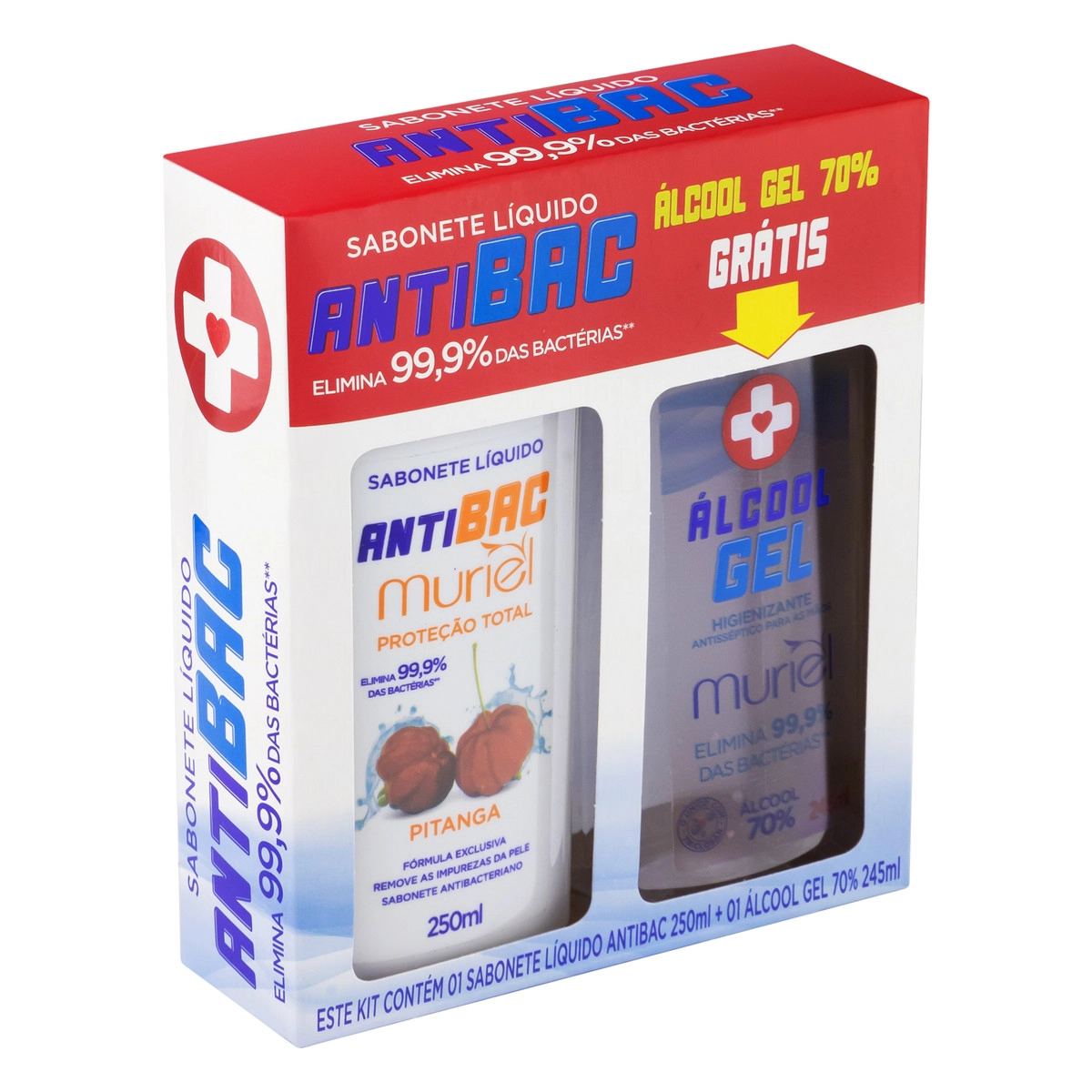 Kit Sabonete Líquido Antibacteriano Pitanga Muriel 250ml Grátis álcool Gel 70 Mãos 245ml