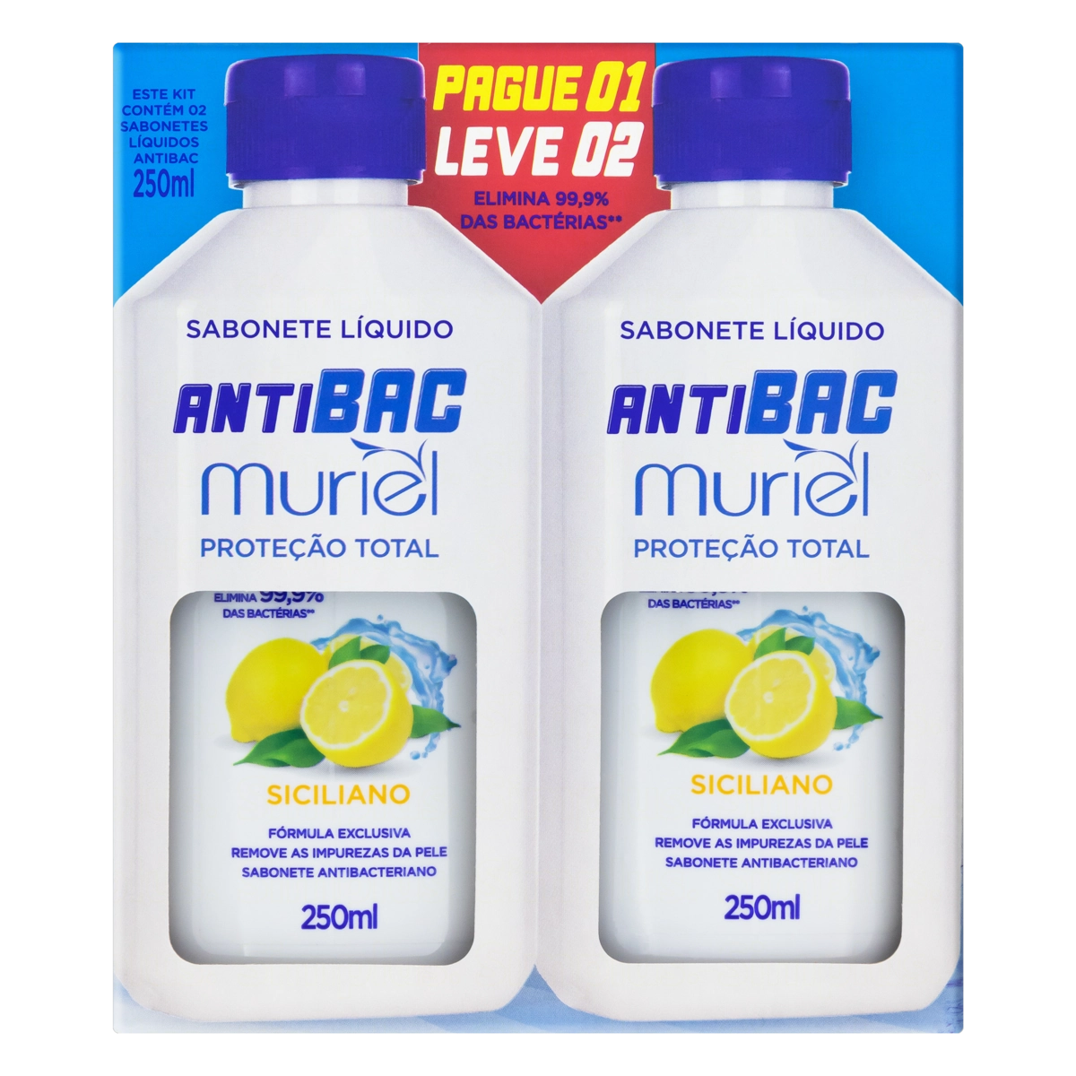 Kit Sabonete Líquido Antibacteriano Siciliano Muriel 250ml Cada Leve 2 Pague 1 Unidade
