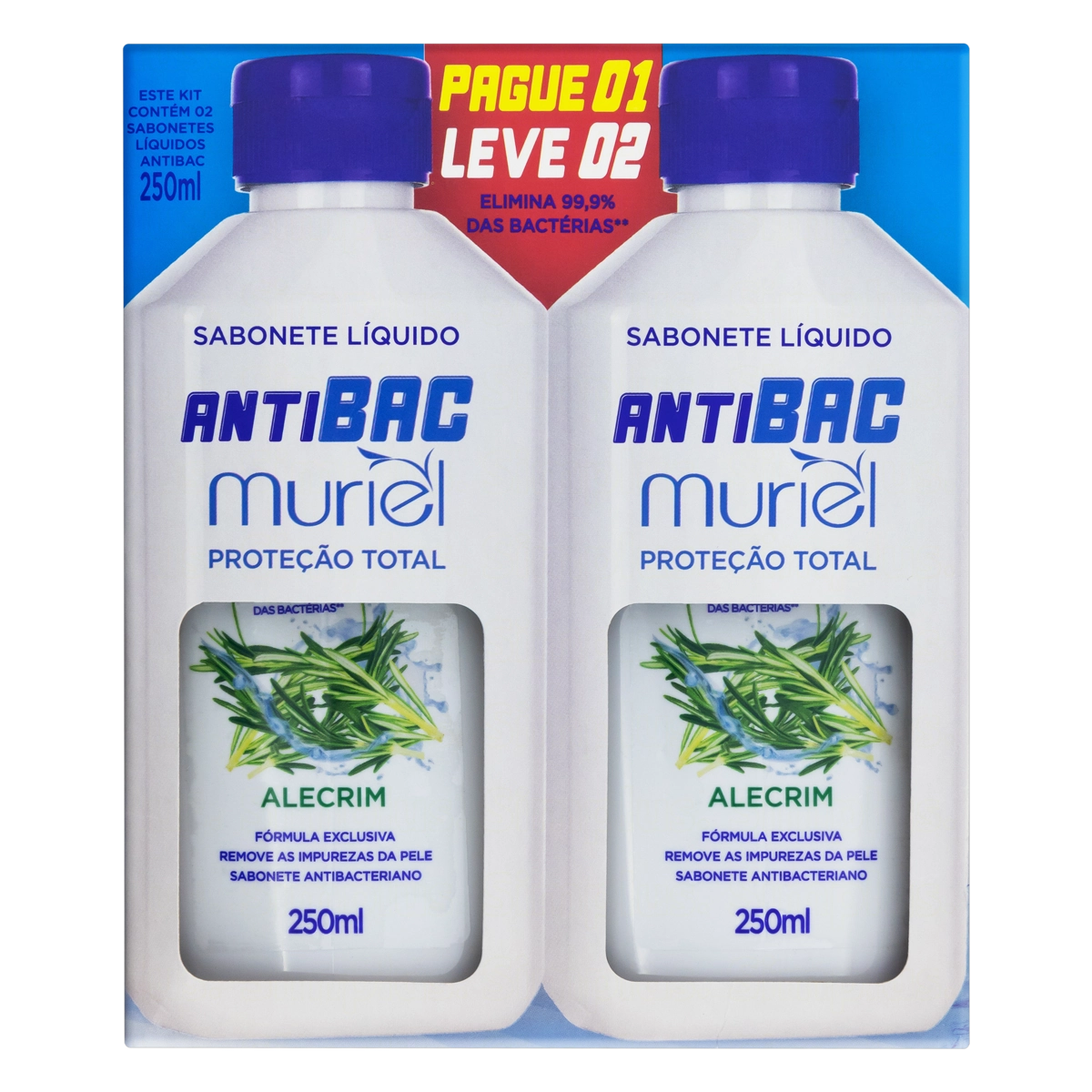 Kit Sabonete Líquido Antibacteriano Alecrim Muriel 250ml Cada Leve 2 Pague 1 Unidade