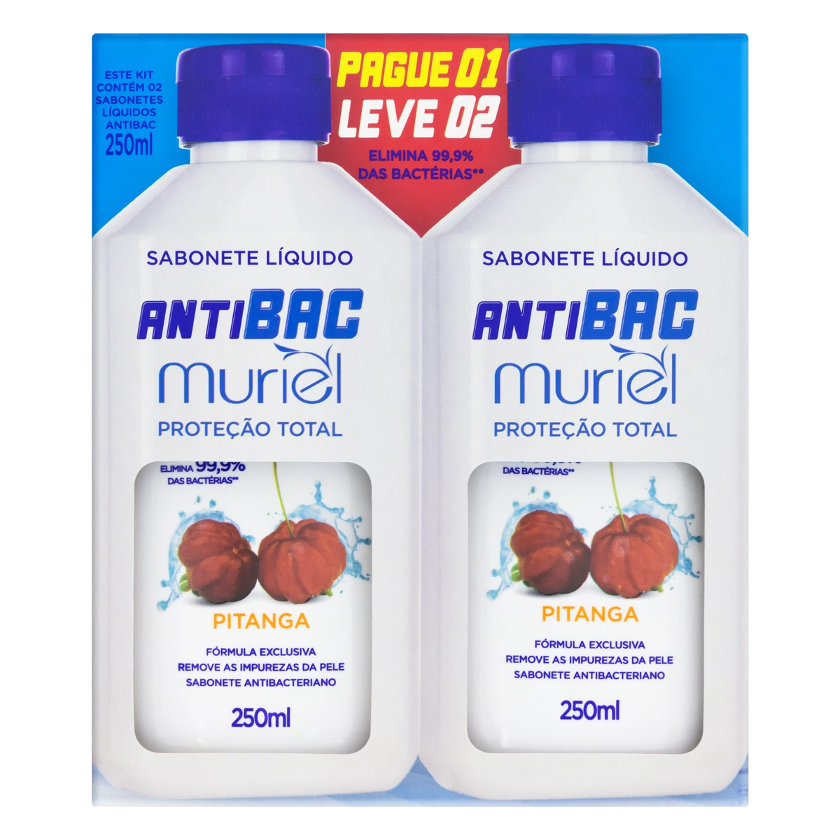 Kit Sabonete Líquido Antibacteriano Pitanga Muriel 250ml Cada Leve 2 Pague 1 Unidade