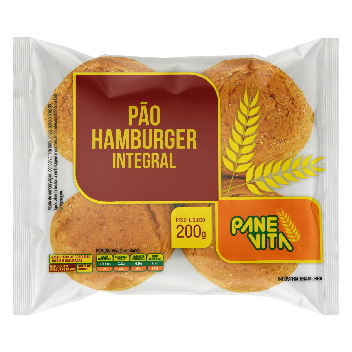 Pão Para Hambúrguer Integral Panevita Pacote 200g