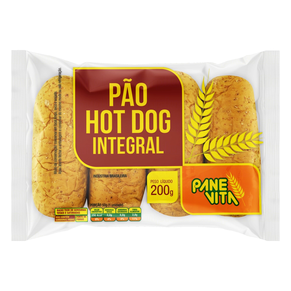 Pão Para Hot Dog Integral Panevita Pacote 200g