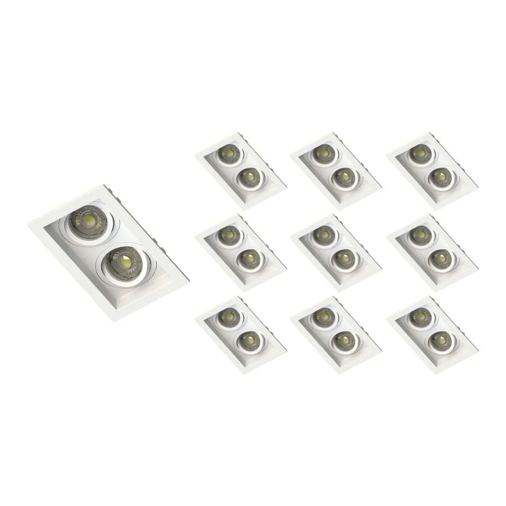 10 Spots De Embutir Recuado Save Energy Para 2 Lâmpadas Mr16 Gu10 Bivolt Branco