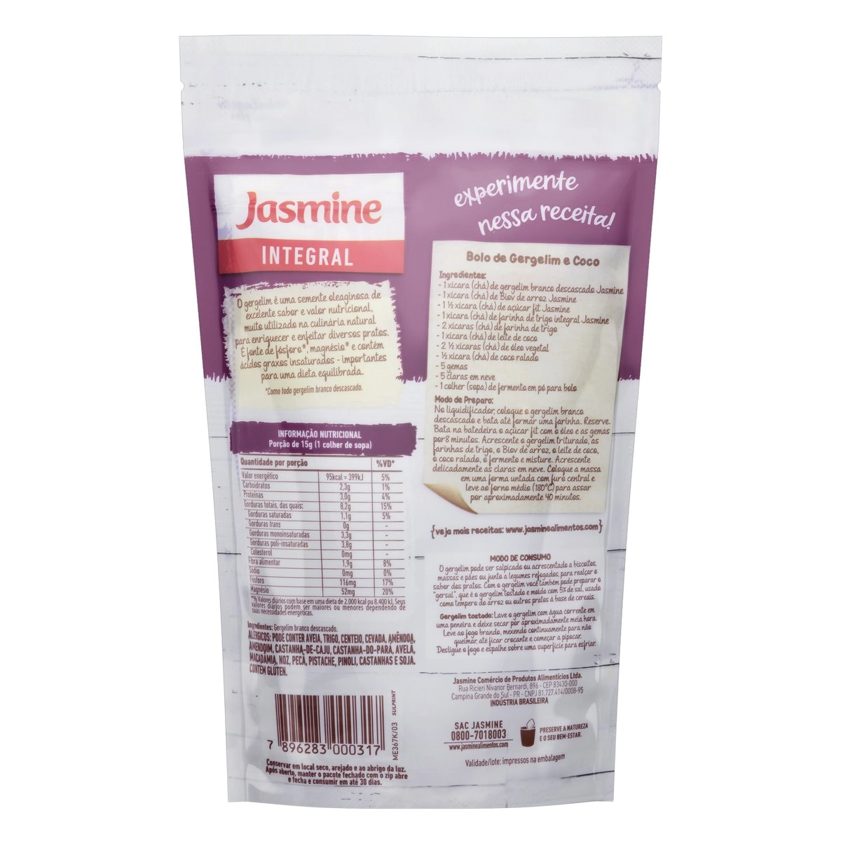 Gergelim Branco Sem Casca Integral Jasmine Pouch 150g