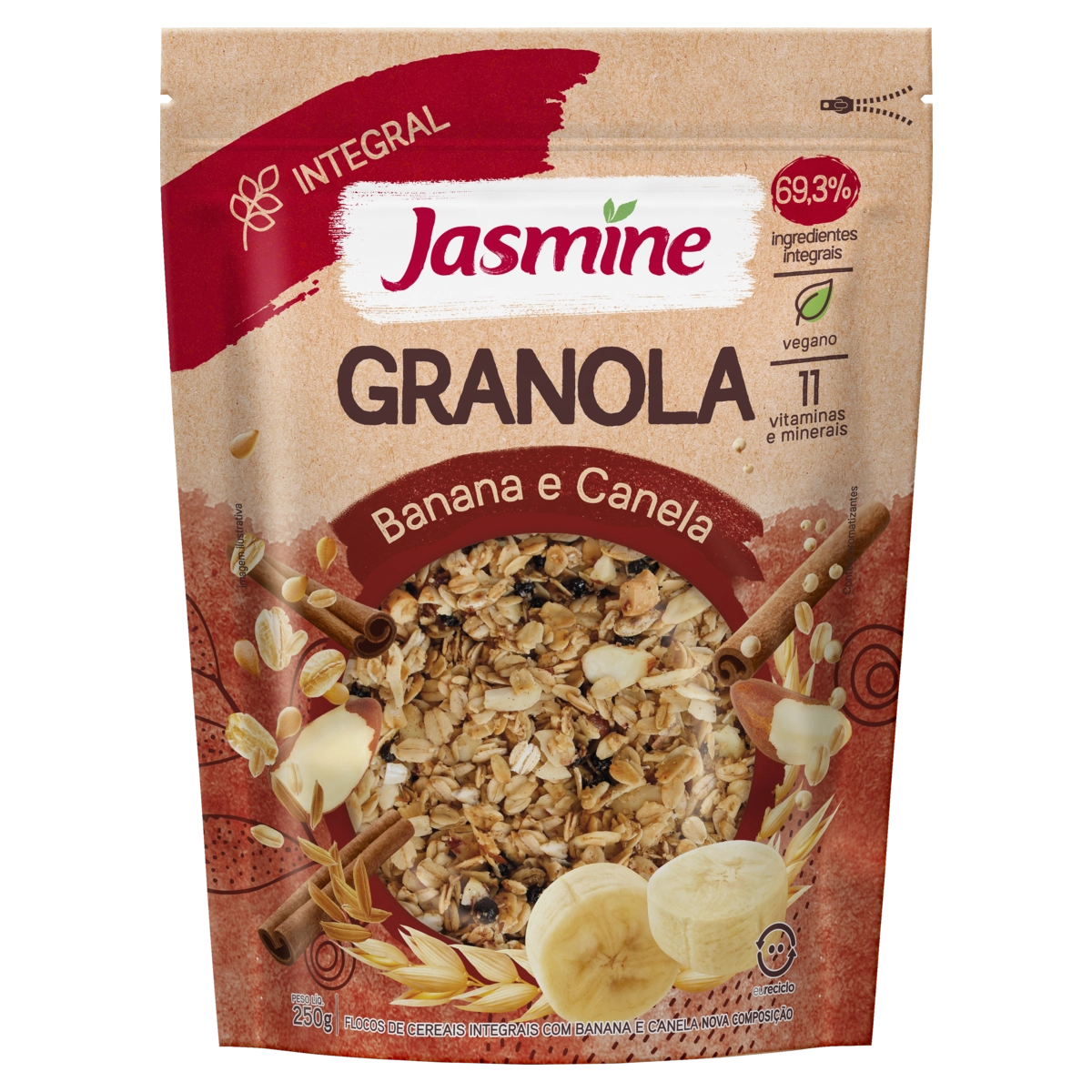 Cereal Matinal de Banana e Canela Grain Flakes JASMINE Pacote 300g