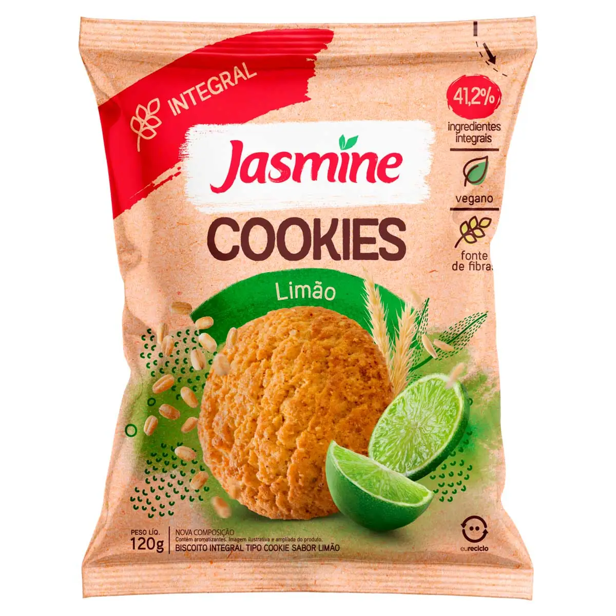 Biscoito Cookie Vegano Integral Limão Jasmine Pacote 120g