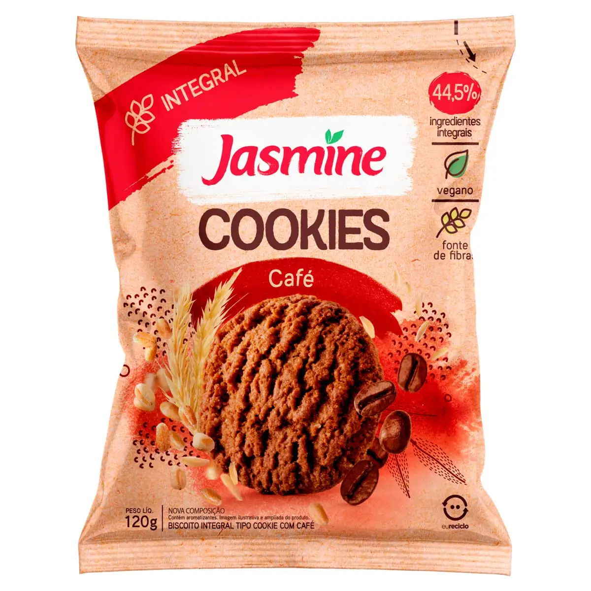 Biscoito Cookie Vegano Integral Café Jasmine Pacote 120g