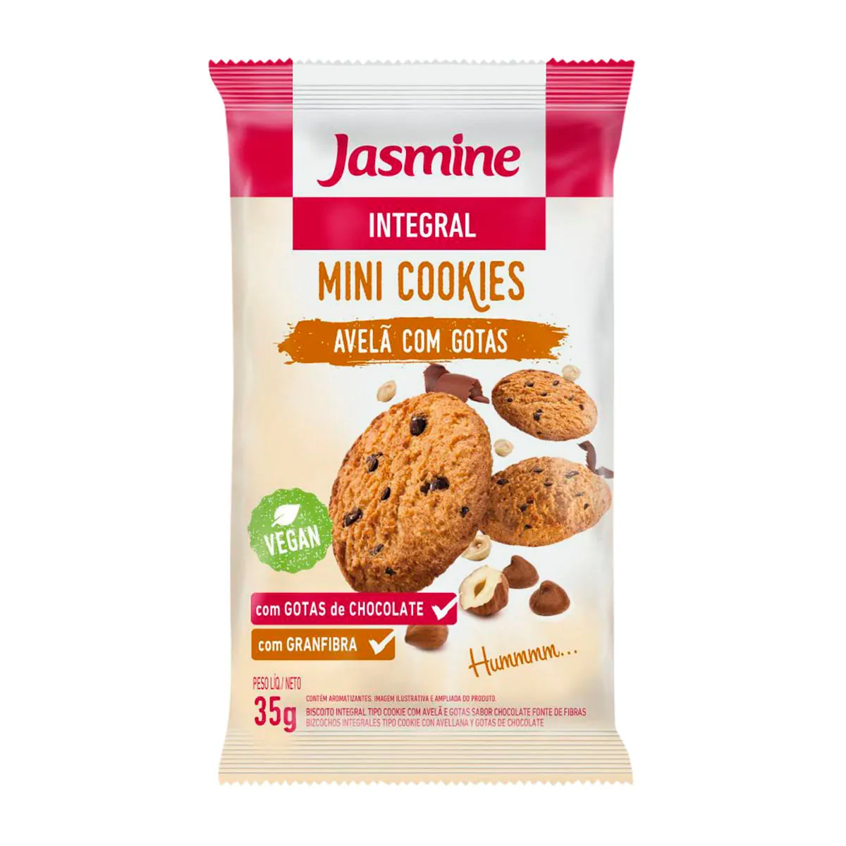 Minibiscoito Cookie Vegano Integral Avelã Com Gotas Jasmine Pacote 35g