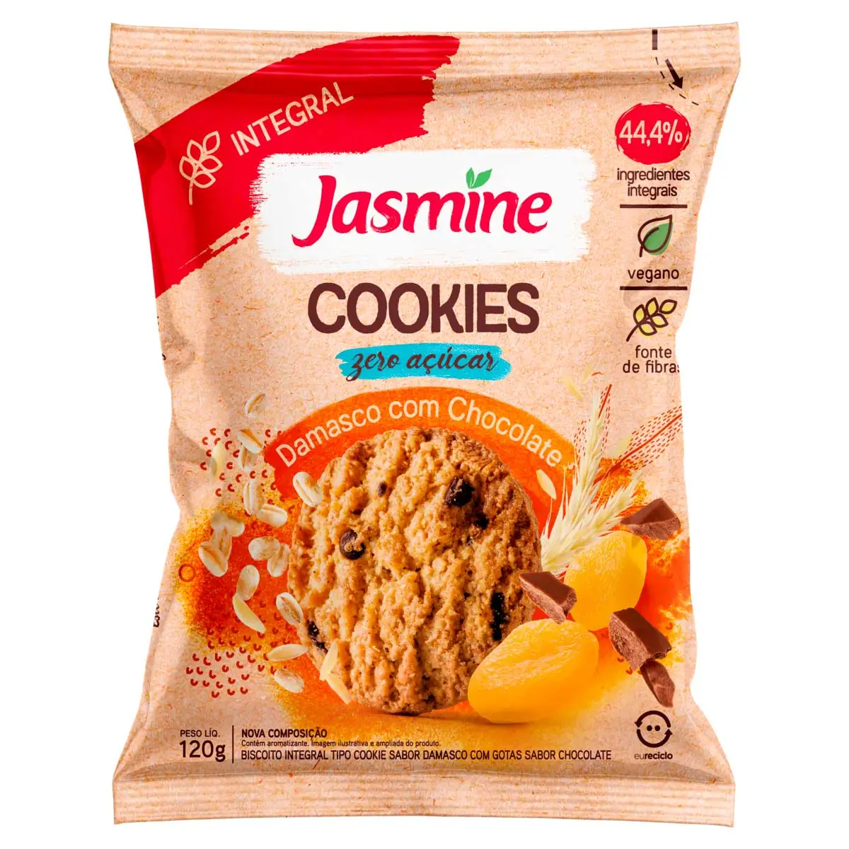 Cookies Damasco com Chocolate Zero Açúcar Jasmine 150g