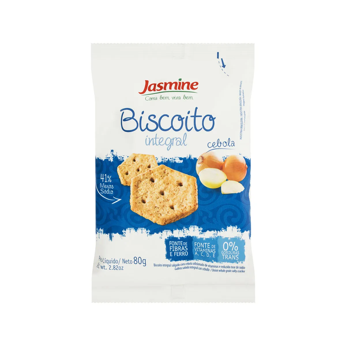 Biscoito Vegano Integral Cebola Jasmine Pacote 80g