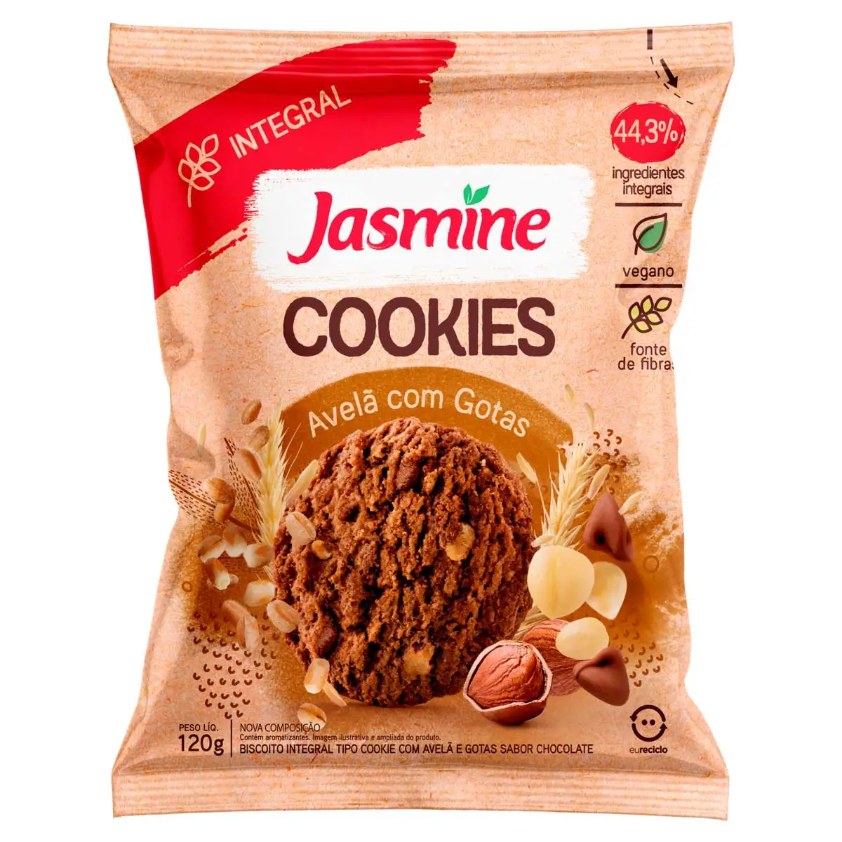 Cookies Avelã Gotas Chocolate Integral Vegano Jasmine 150g