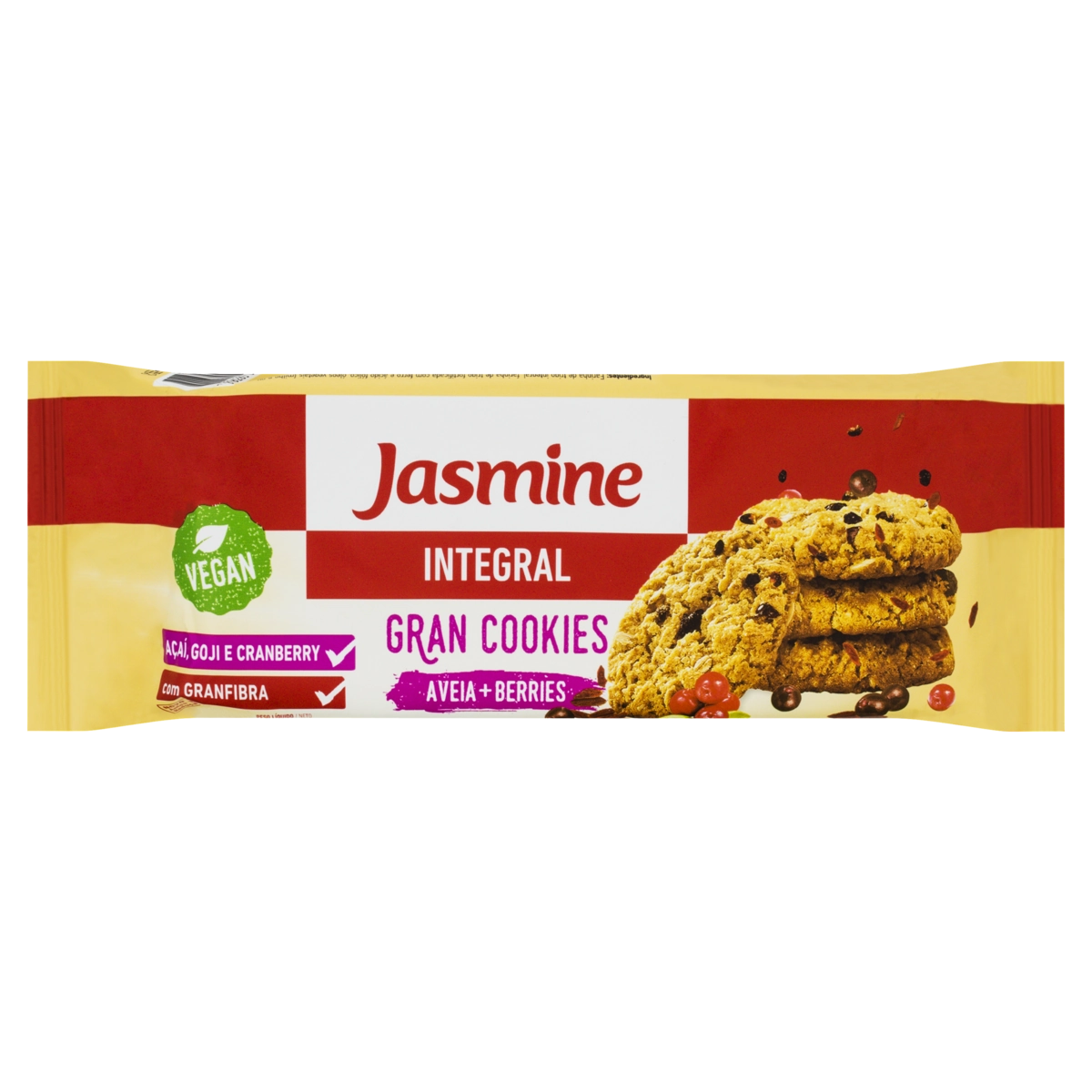Biscoito Cookie Vegano Integral Aveia E Berries Jasmine Pacote 120g