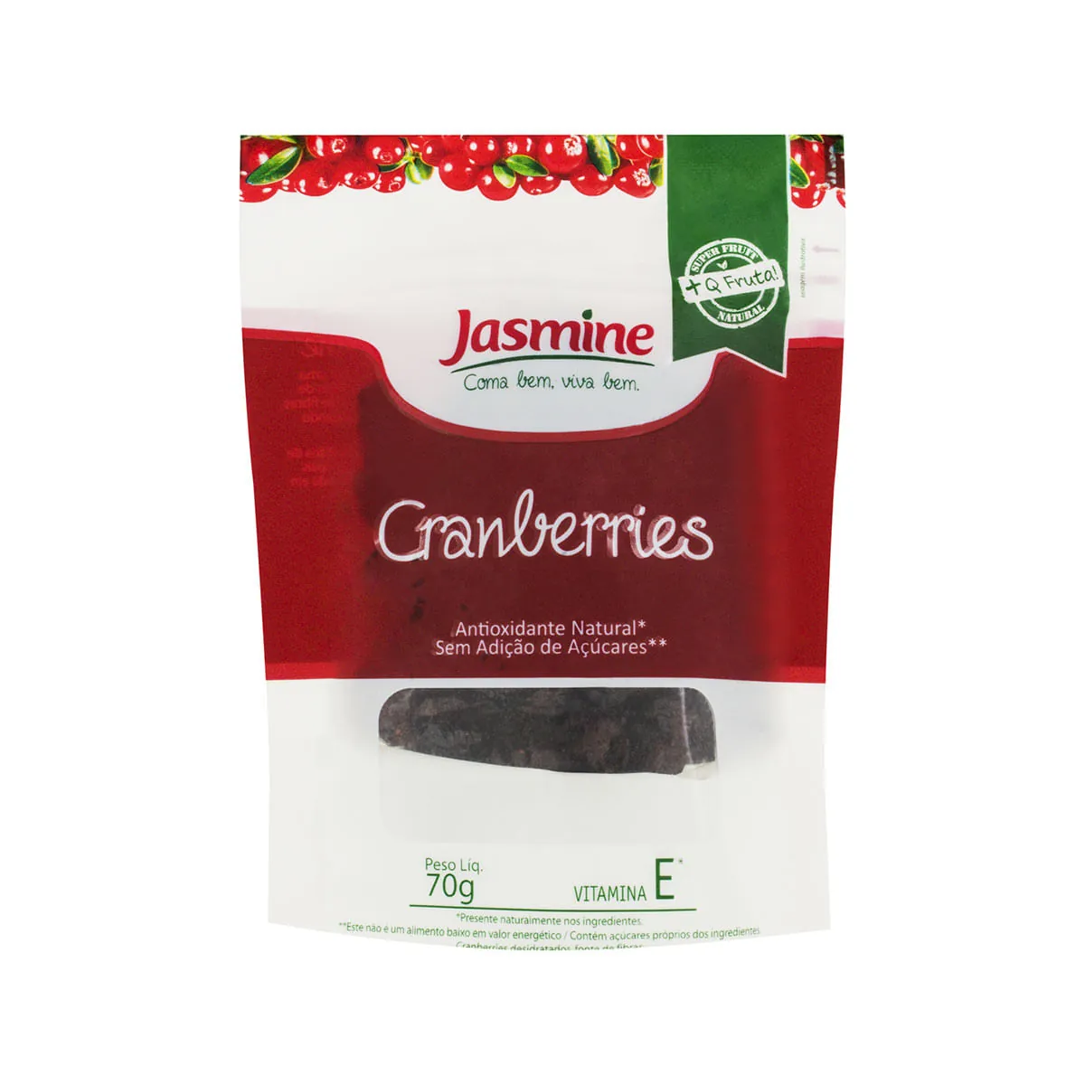 Cranberries Desidratados Jasmine Pacote 70g