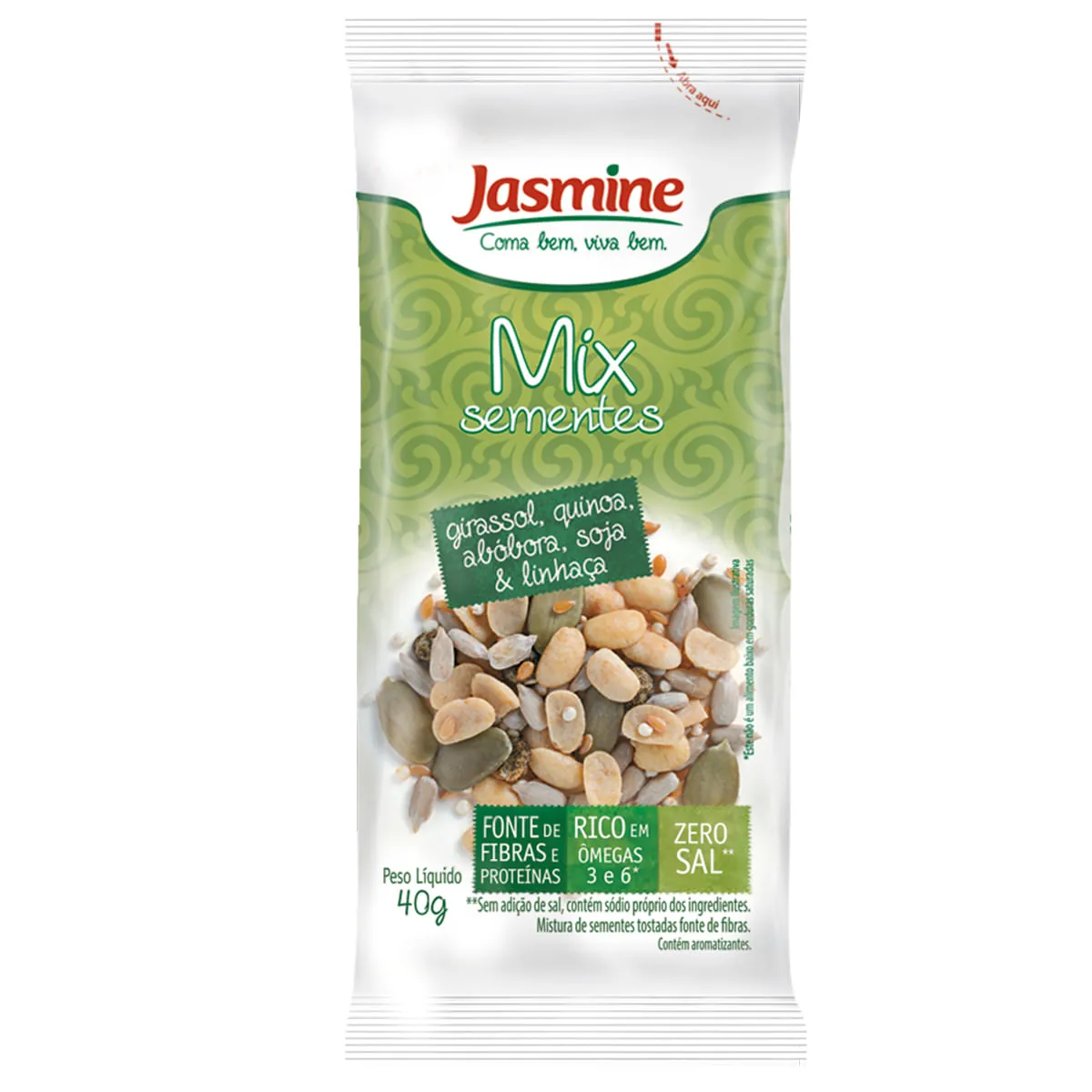 Mix De Sementes Girassol, Quinoa, Abóbora, Soja Linhaça Jasmine Pacote 40g