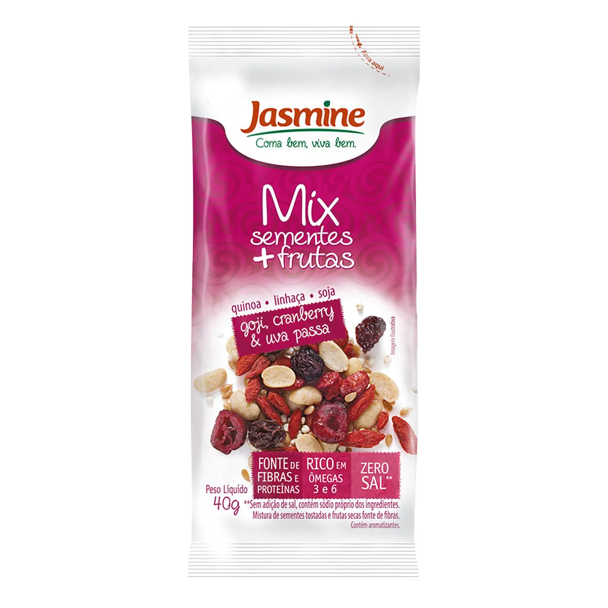 Mix De Frutas E Sementes Jasmine Pacote 40g