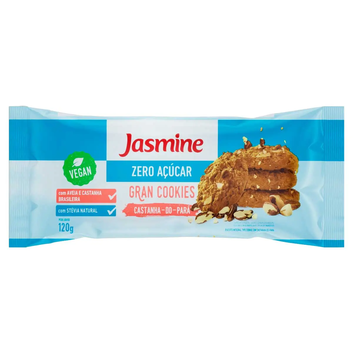 Biscoito Cookie Vegano Integral Castanha Do Pará Zero Açúcar Jasmine Gran Cookies Pacote 120g