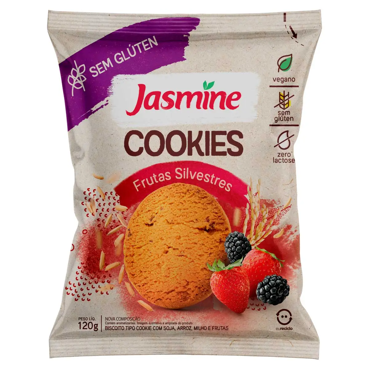 Biscoito Cookie Integral Frutas Silvestres sem Glúten Jasmine Pacote 150g