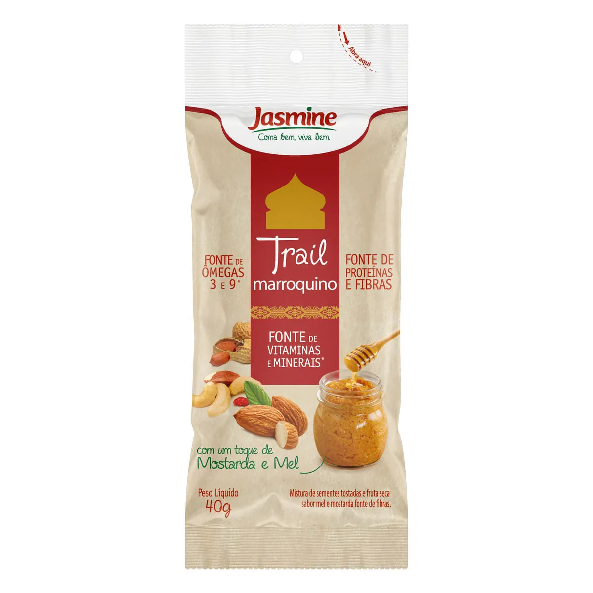 Mix de Sementes com Frutas Secas Mostarda e Mel Jasmine Trail Marroquino Pacote 40 g