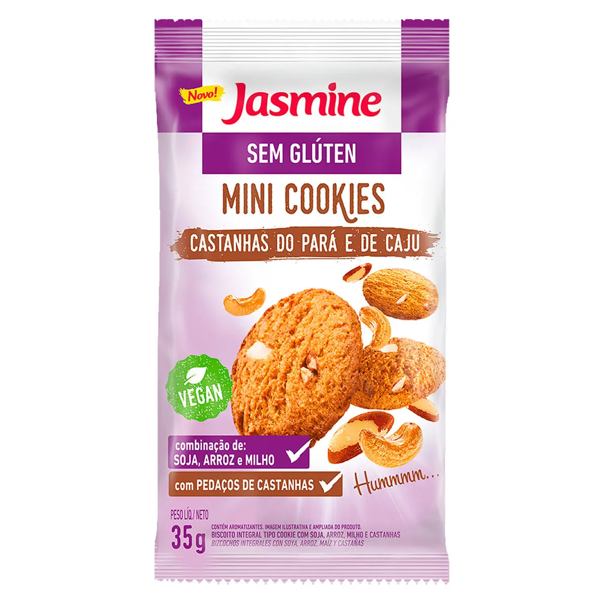 Minibiscoito Cookie Vegano Integral Castanha Do Pará E Caju Sem Glúten Jasmine Pacote 35g