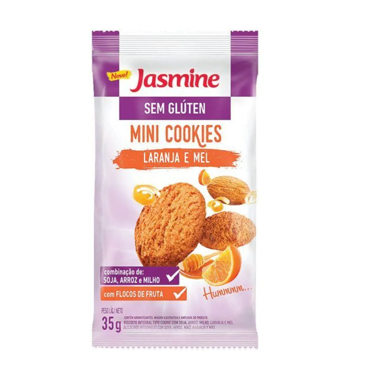 Minibiscoito Cookie Integral Laranja E Mel Sem Glúten Jasmine Pacote 35g