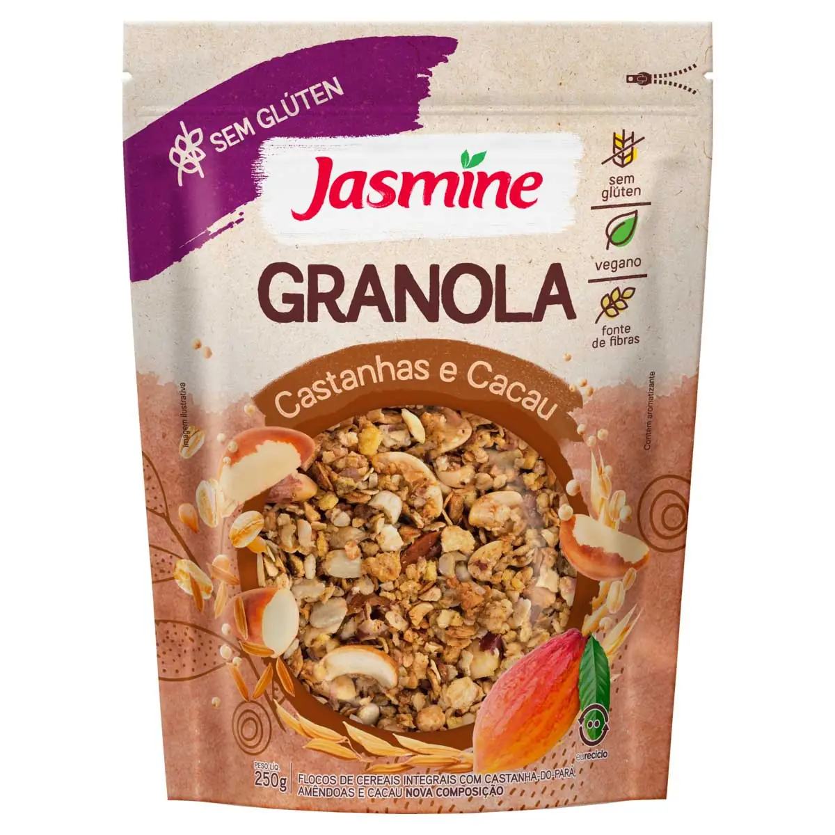 Granola JASMINE Sabor Castanhas E Cacau Sem Glúten Pacote 250g