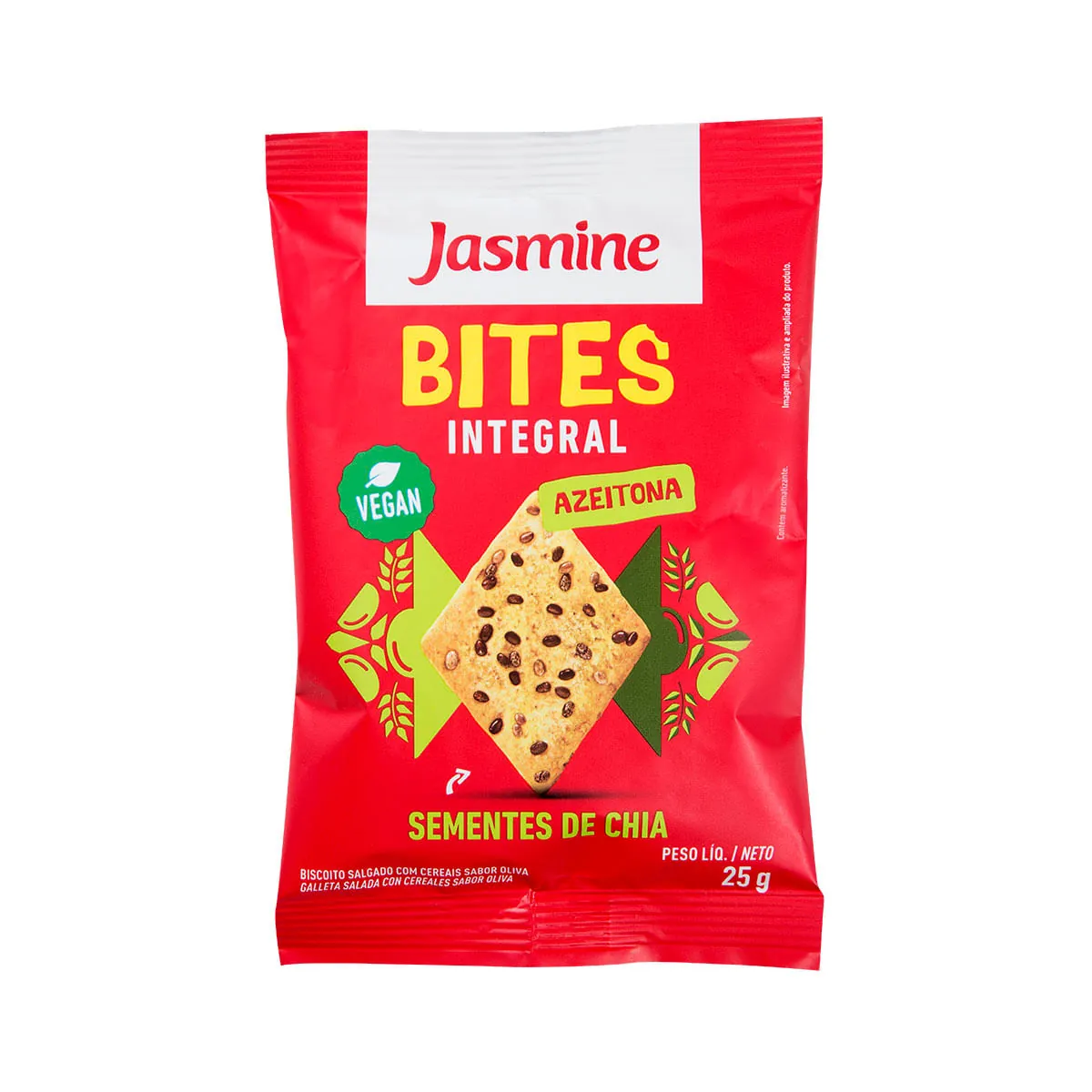 Biscoito Integral Azeitona e Semente de Chia Vegano Jasmine 25g