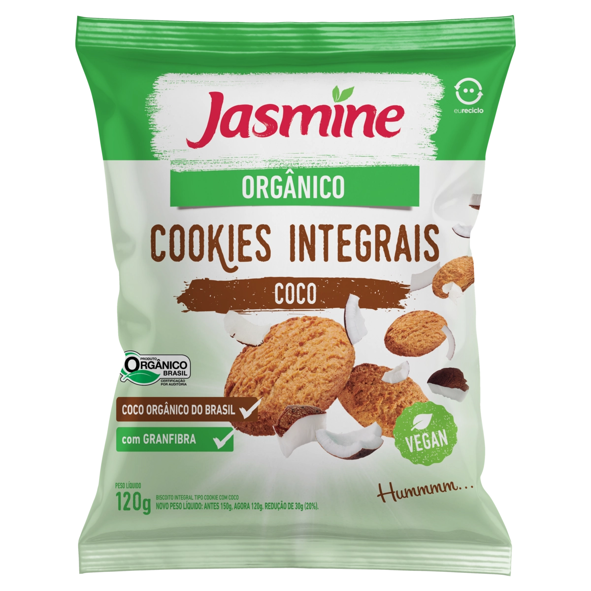 Biscoito Cookie Vegano Integral Orgânico Coco Jasmine Pacote 120g