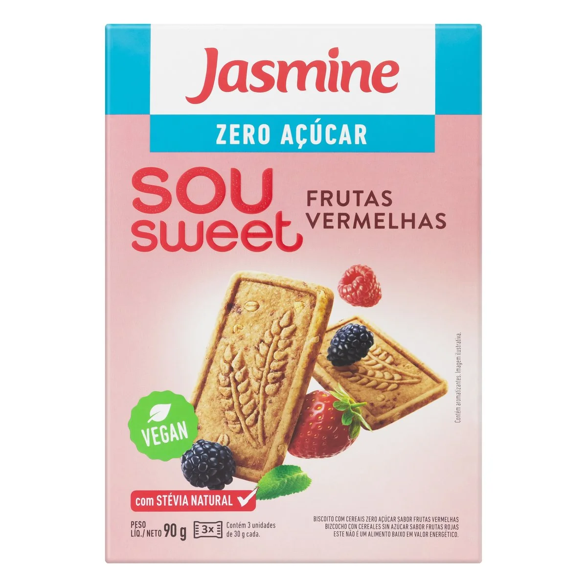 Biscoito Frutas Vermelhas Zero Açúcar Jasmine Sou Sweet Caixa 90g
