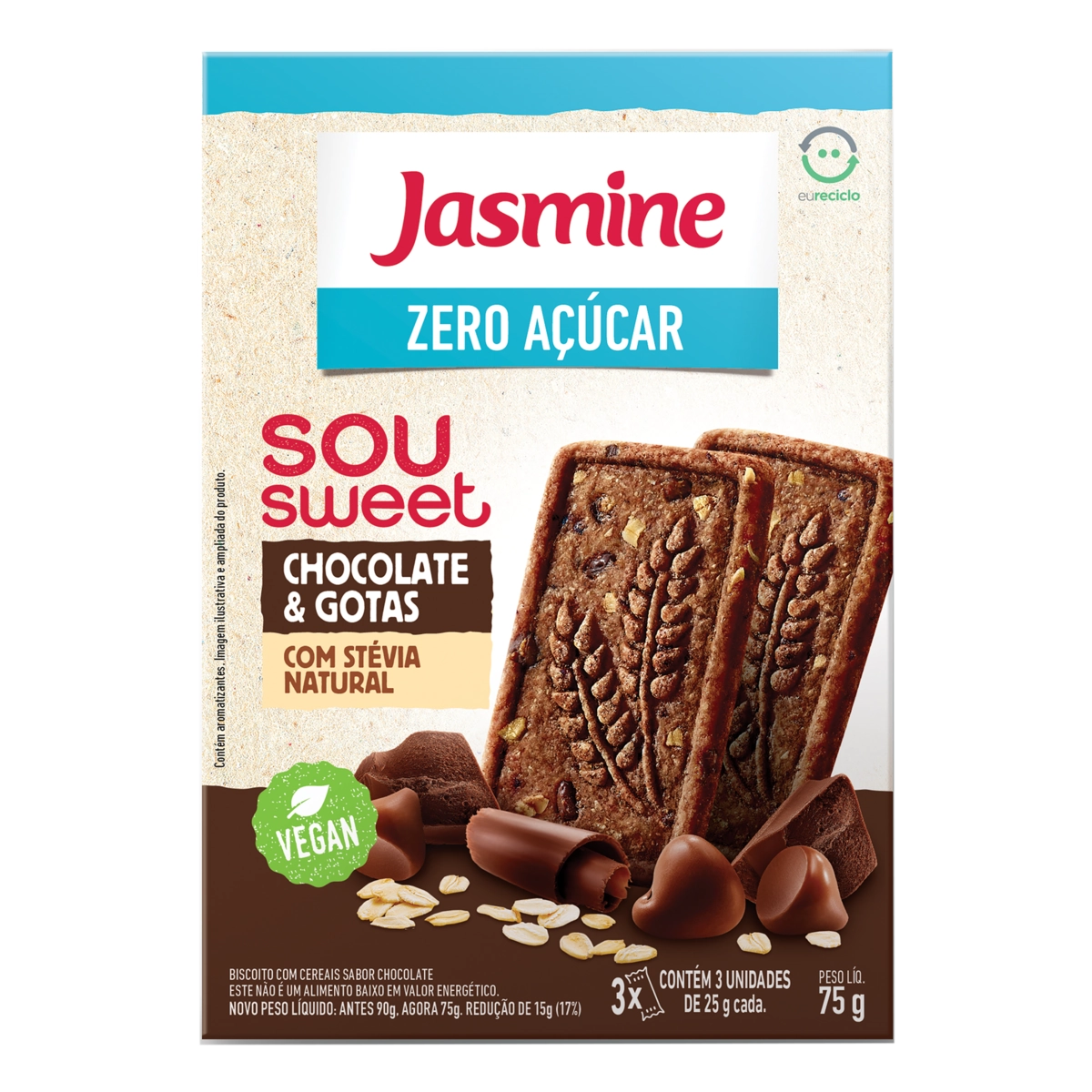 Bisc Zero Sou Sweet Chocolate E Gotas 30g Jasmine Alimentos
