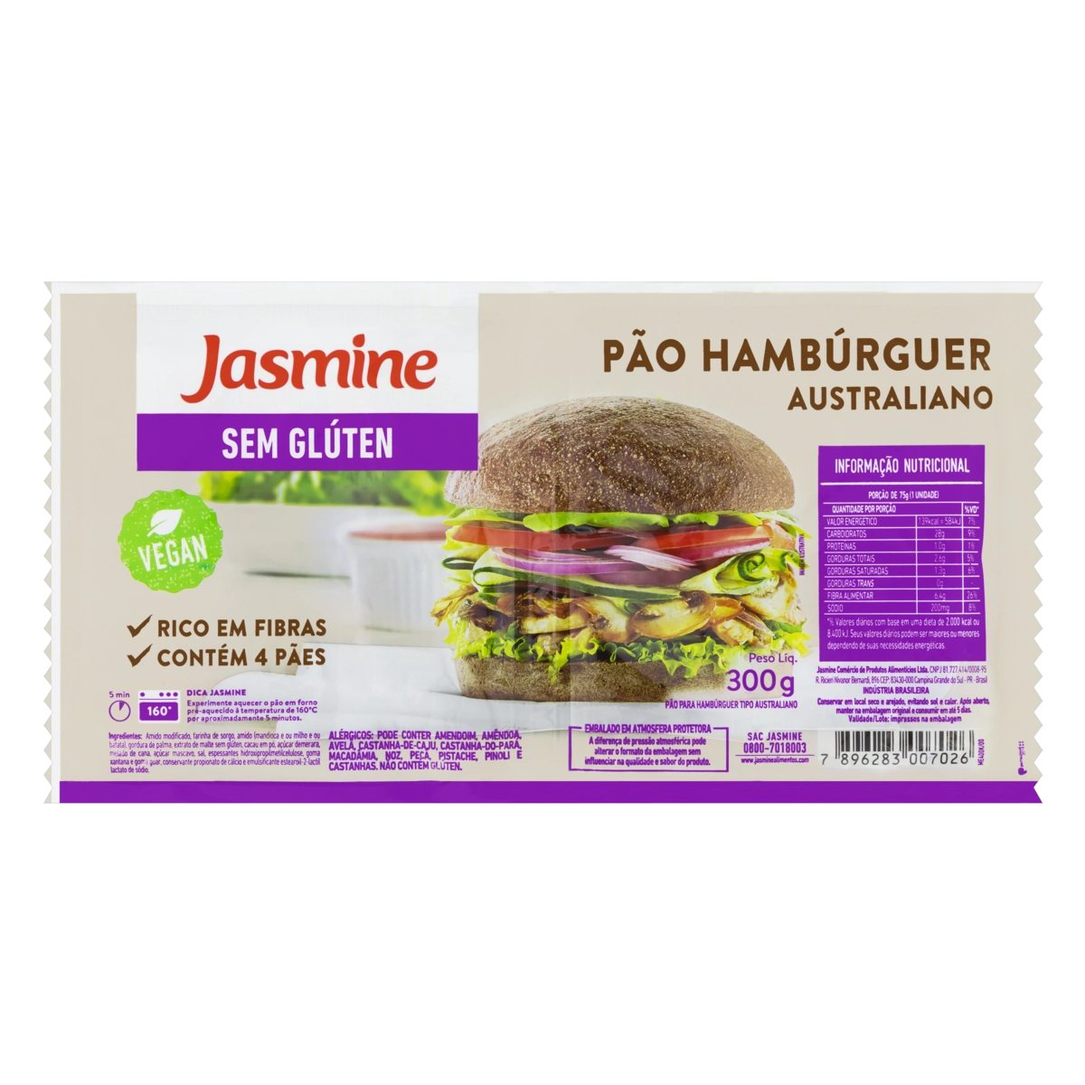 Pão de Hambúrguer Australiano 4 Un Sem Glúten Jasmine 300g