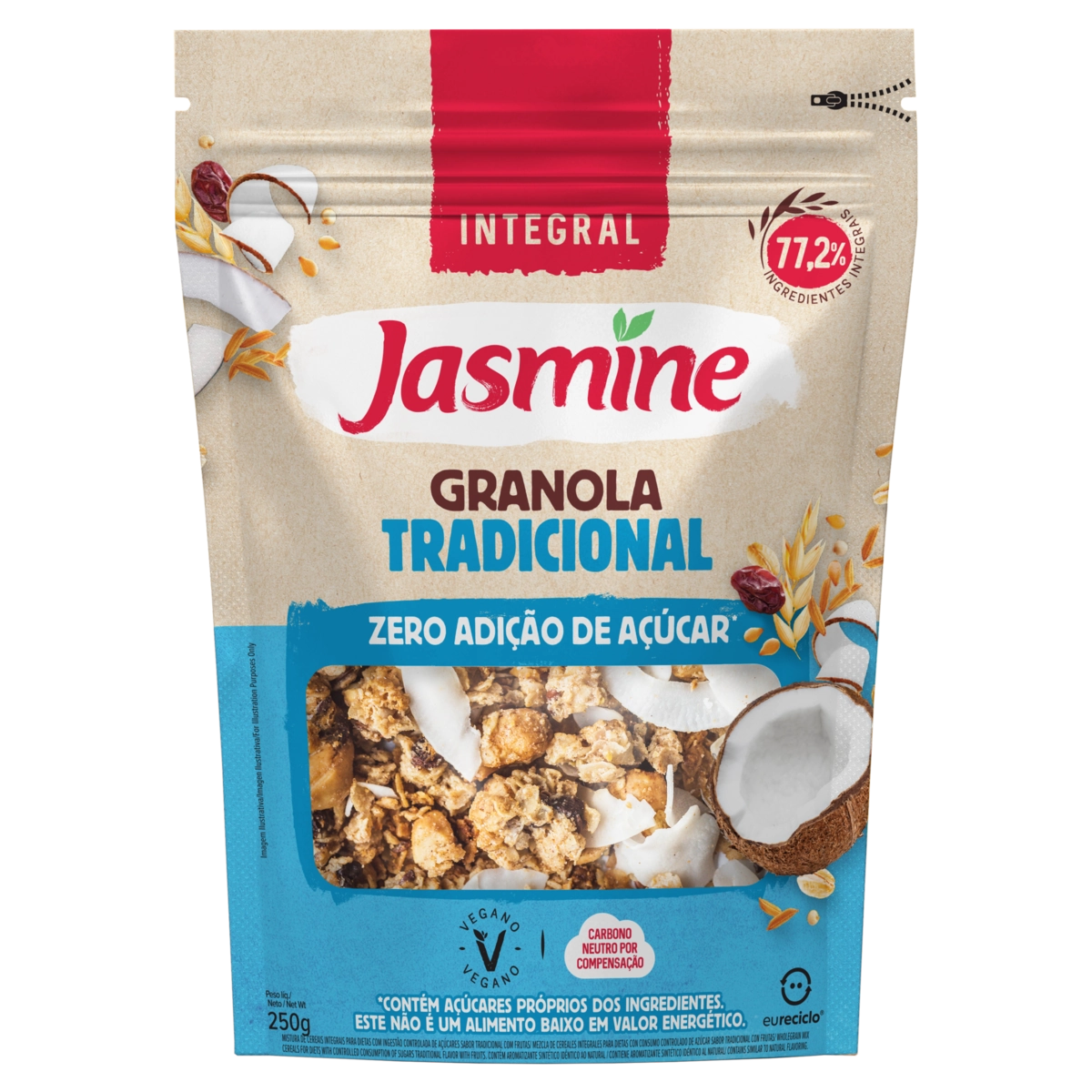 Granola Integral Tradicional Zero Açúcar Jasmine Pouch 250g