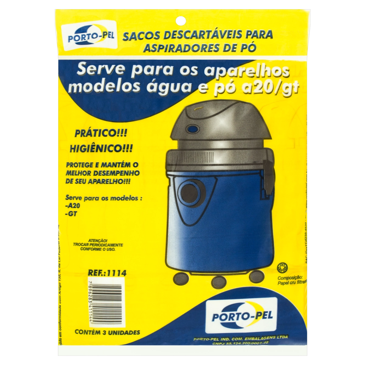 Saco Para Aspirador De Pó Descartável A20/gt Porto Pel Pacote 3 Unidades