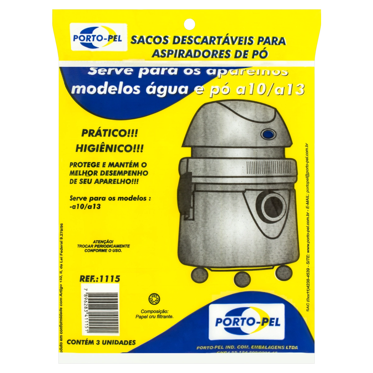 Saco Para Aspirador De Pó Descartável A10/a13 Porto Pel Pacote 3 Unidades